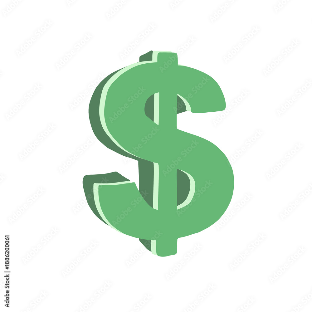 Obraz premium Green 3D dollar sign hand drawn doodle illustration
