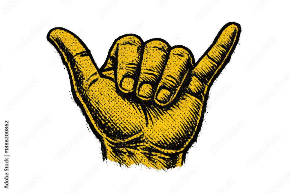 Obraz premium Hand making shaka sign gesture, symbolizing hang loose, surf culture, and the aloha spirit on a transparent background