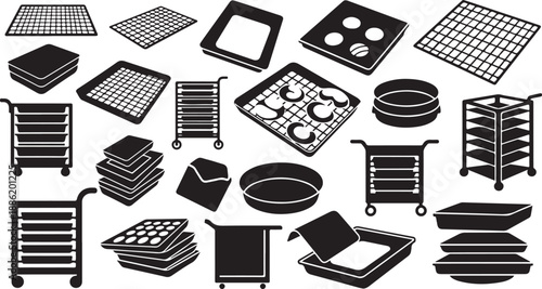 Collection of kitchen utensils and cooking equipment illustrations