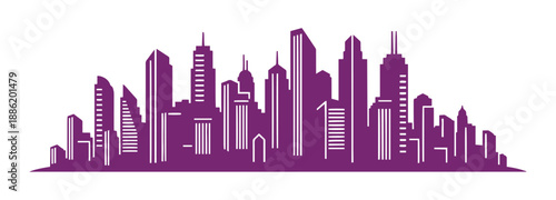 City, outline of contemporary tall buildings, vector graphic.