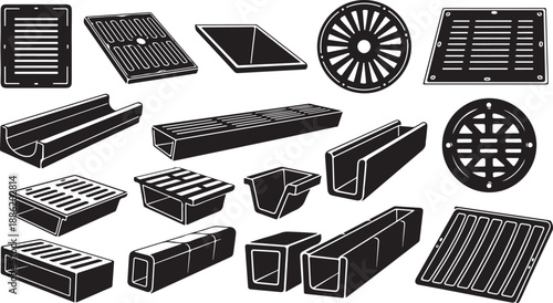 Various metal grating and mesh industrial components collection