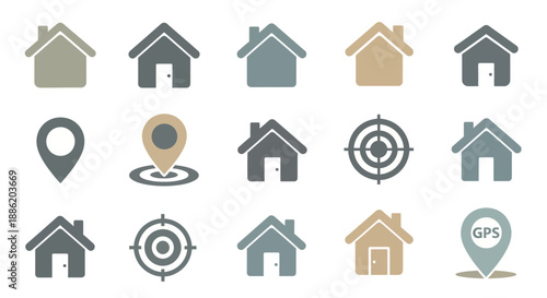 House Location Icons: Search, Find and Navigation Symbols