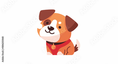 Cute cartoon puppy with red collar on white background