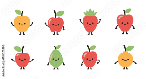 Cute Fruit Characters Set