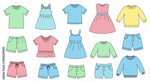 Children's Clothing Collection: T-shirts, Dresses, Shorts, Sweaters