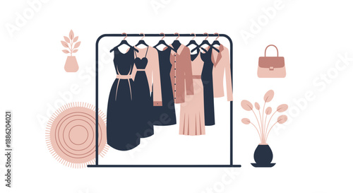 Fashionable Dress Rack with Clothing and Accessories