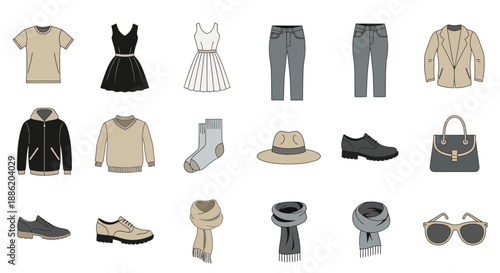 Fashion Clothing Icons Set. Casual and Formal Wear Collection.