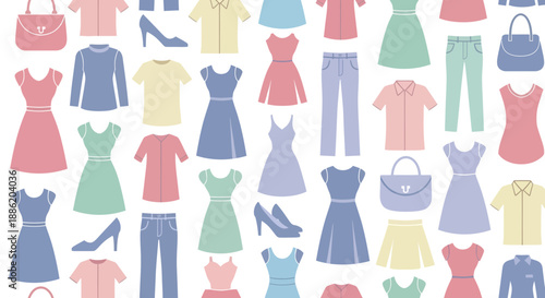 Fashionable Apparel and Accessories Pattern - Pastel Colors