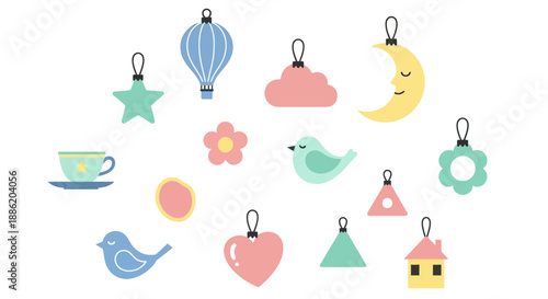 Cute Hanging Ornaments: Stars, Moon, Heart, Birds, Hot Air Balloon