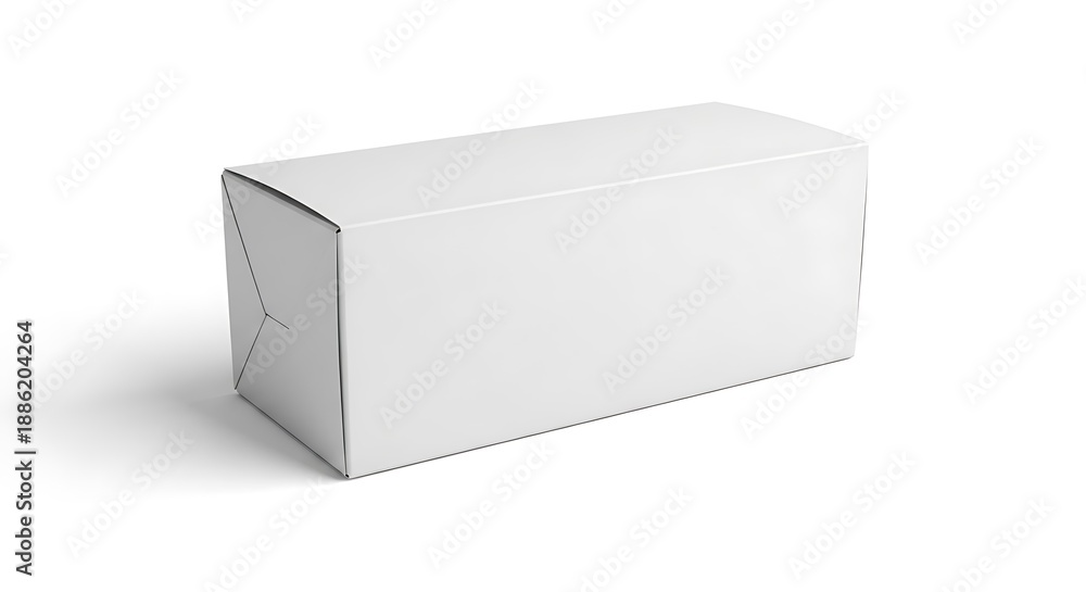 Naklejka premium Clean isolated white rectangular cardboard box on a bright studio background, perfect for product packaging mock-up, brand identity presentation, or various retail display concepts and designs