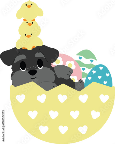 Cute Schnauzer Puppy Easter Illustration