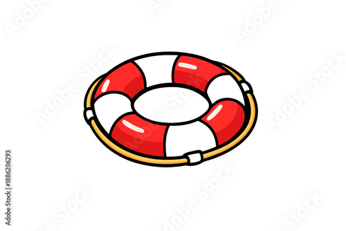 Red and White Life Preserver Ring Illustration on White Background