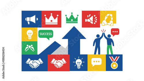 Teamwork Success and Growth Concept with Icons