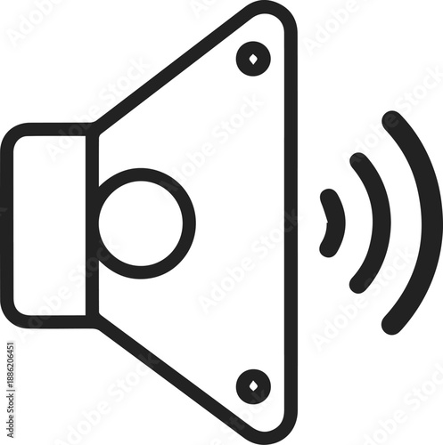 Iconic sound speaker with sound waves emanating from it, representing audio output and volume