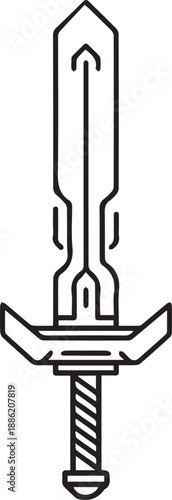 A striking medieval sword with a detailed hilt and a pointed blade, symbolizing combat and ancient weaponry