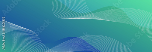 Modern abstract blue and green gradient background with smooth flowing wave lines.