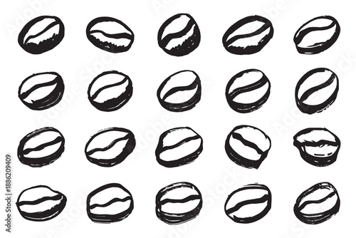Set of hand drawn fresh roasted coffee bean Arabica robusta seed doodle Single element for design print packaging label decor