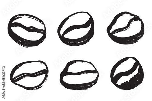 Set of hand drawn fresh roasted coffee bean Arabica robusta seed doodle Single element for design print packaging label decor