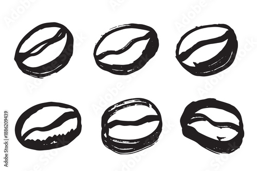Set of hand drawn fresh roasted coffee bean Arabica robusta seed doodle Single element for design print packaging label decor