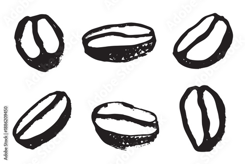 Set of hand drawn fresh roasted coffee bean Arabica robusta seed doodle Single element for design print packaging label decor