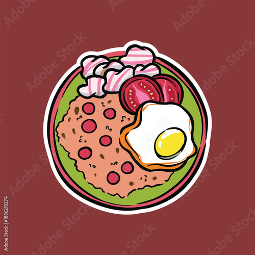 Cute Fried Rice with Fried Egg Illustration Hand Drawn Sticker 