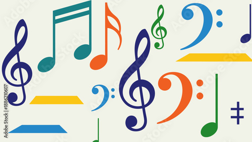 Colorful Music Notes and Symbols Collage