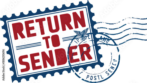 Return to Sender Stamp in Vintage Postal Style with Bold Red Lettering on White Background for Mailing Services