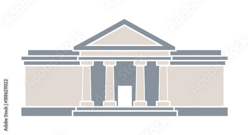 Classic Building Facade with Columns and Pediment - Vector Illustration