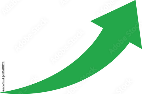 A green arrow pointing upwards on a plain background, viewed from a straightforward perspective, illustrating a simple graphic element.