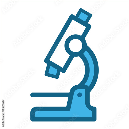 Blue cartoon microscope icon. Suitable for educational presentations, science articles, childrens literature, and laboratory themed designs.