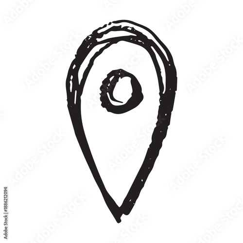 Hand drawn map pin Map marker pointer sign GPS and mapping tools Location pin symbol Pinpoint clipart in doodle style Single element for web, design