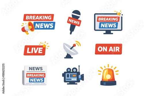 Set of breaking news announcer live tv