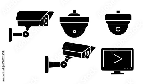 Minimal security camera outline icon set for CCTV and surveillance UI