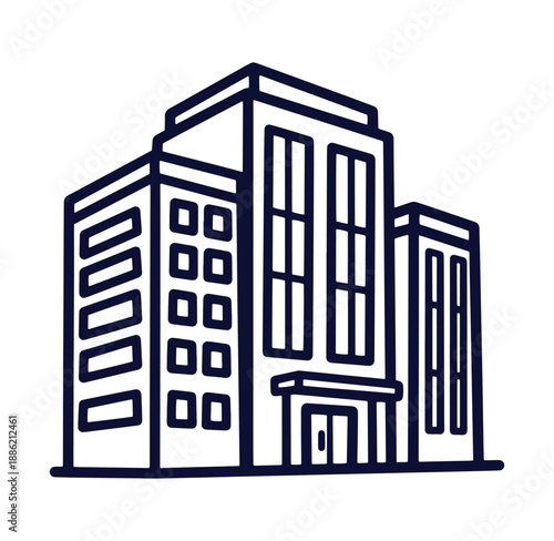 Vector illustration of a modern office building with multiple stories and windows outlined