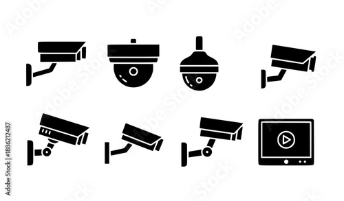 Security camera icon set with CCTV and video surveillance symbols vector