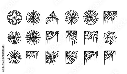 Spiderweb icon set with cobweb and spider web symbols vector