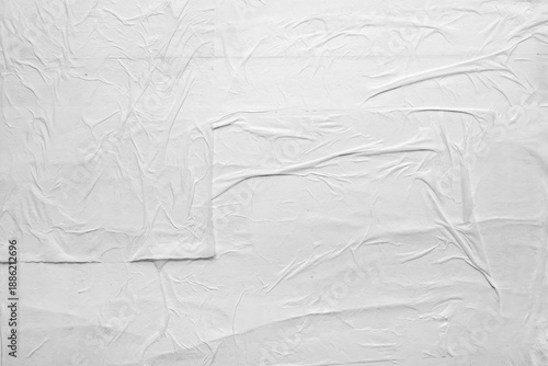 Fényképezés white crumpled and creased glued wrinkled paper poster texture background