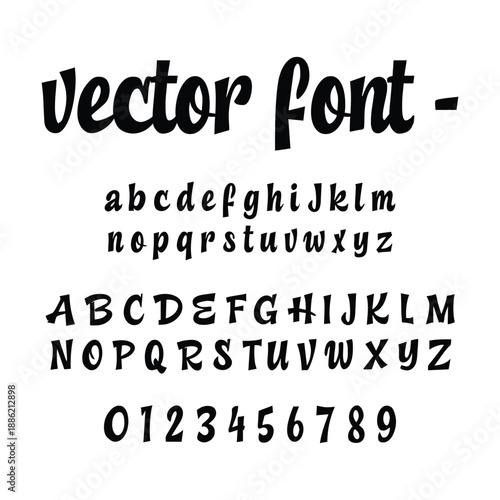 Handwritten vector font set with alphabet and numbers