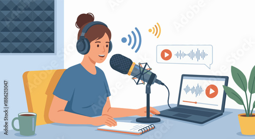 Go to Page
|12345...10Next
Radio DJ Live Call Session A flat vector illustration of a radio DJ taking live calls from listeners. Phone, waveform icons, and call symbols visible. 