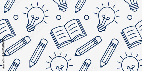 Seamless Learning System with Hand-Drawn Education Illustrations, Online Study Doodle Pattern, Clean Vector Background for School and Training