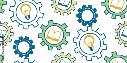 Seamless Learning Texture Representing Innovation in Education, Modern EdTech Concept, Clean Flat Vector Background Pattern