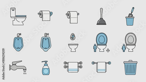 Bathroom Fixtures and Accessories Collection Icons.