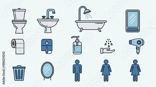 Bathroom Icons Collection Cleanliness Hygiene Essentials.