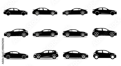 Collection of Black Car Silhouettes Various Models.