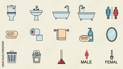 Bathroom Icons Collection Clean Design.