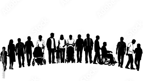 Diverse Group of People Silhouettes Standing Together.