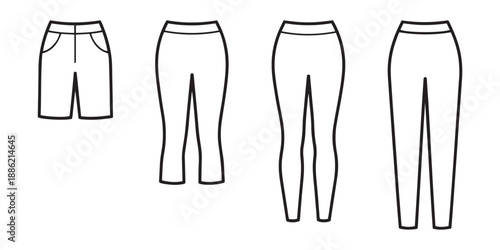 Fashion Silhouette Set. Shorts, Capri, Leggings, Pants. Vector Clothing Line Art Collection for Design.