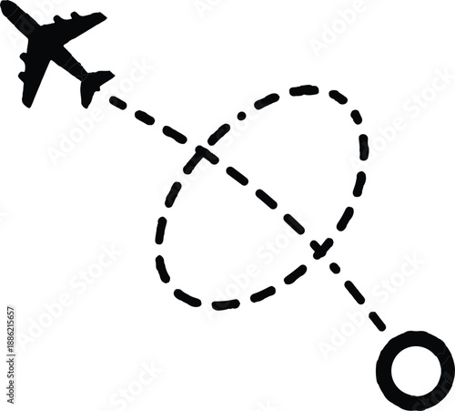 The airplane icon in the upper left corner serves as the focal point of the image. Its simple design makes it easily recognizable as an airplane. The black color, while the minimal style emphasizes cl