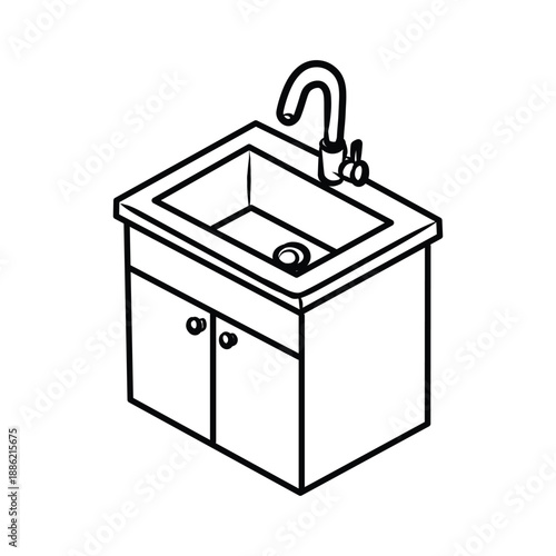 Vector illustration of a stainless steel kitchen sink and stove isolated on a clean background