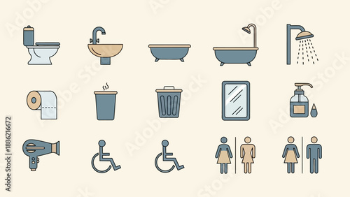 Bathroom Icons Collection Modern Flat Design.